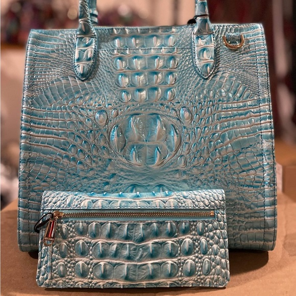 Brahmin Caroline Dusty Blue and matching wallet